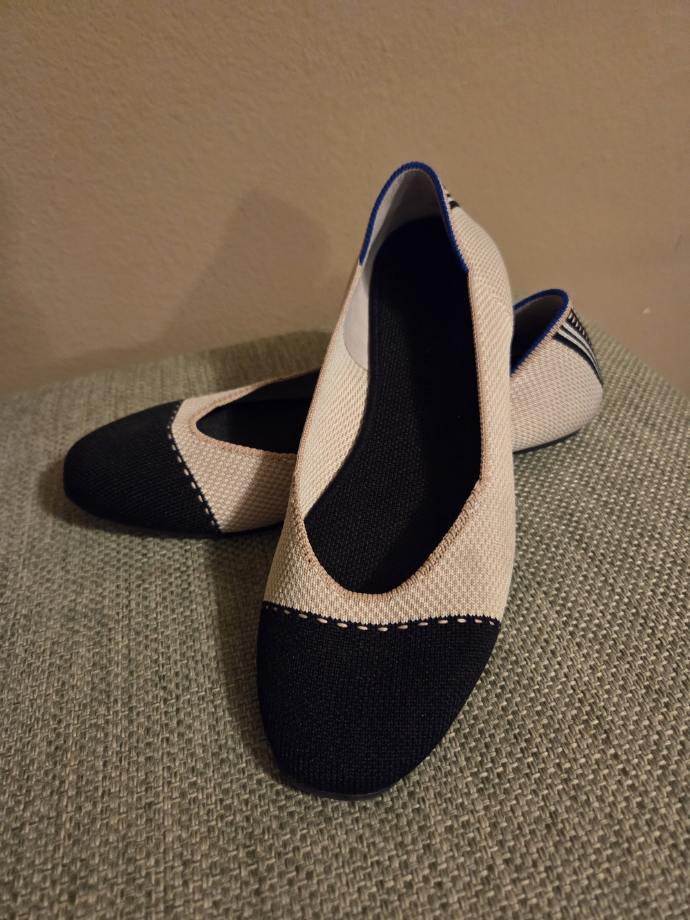 Rothy's Black and Cream Knit Ballet Flats